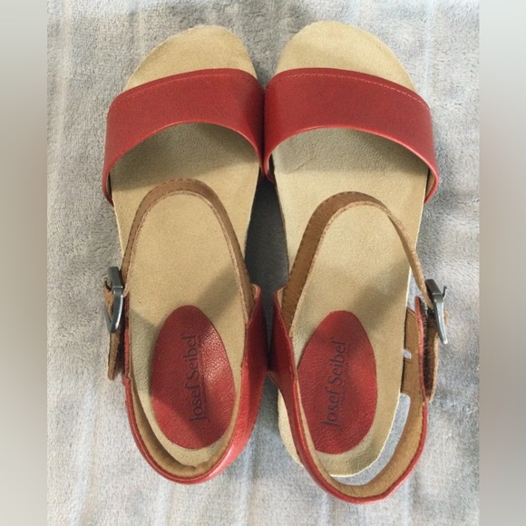 Josef Seibel Tan and Red Leather Platform Sandal EU 37 US 6 to 6.5 - Picture 5 of 13